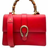 Gucci Dionysus Large Bamboo Top Handle Red Leather Made in Italy Satchel