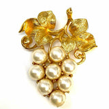 Cream Gold Tone Grape Faux Pearl Brooch