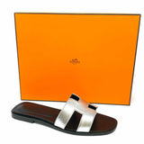 Hermes Oran Women's Black Silver Size 36/6 Flat Slide