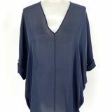 Vince Women's Navy Size S V-Neck Silk Short Sleeve Top