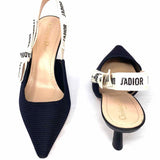 Christian Dior J'adior Women's Black Beige Size 38.5/7.5 Kitten Bow Slingbacks