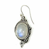 Estate 925 Sterling Silver Dangle Oval Moonstone Earrings