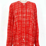 Louis Feraud Paris Women's Red Size 8 Button Down Plaid Long Sleeve