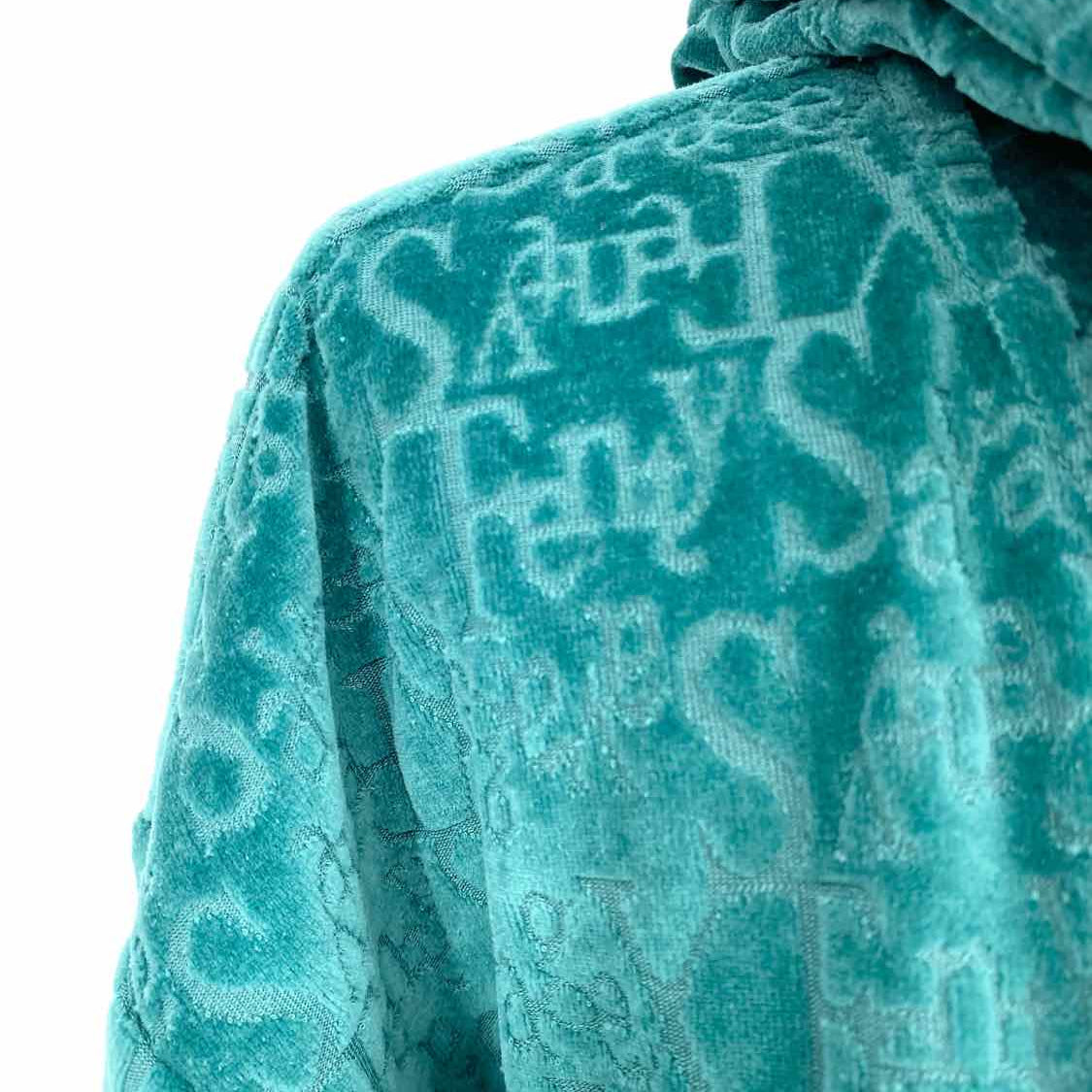 Savage Fenty Signature Script Women's Green Size 42/L Zip Velour Sweater