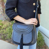 Chloe 2015 Small Hudson Black Saddle Bag Studded Leather Crossbody