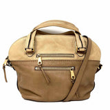 Chloe Brown  Beige Half Dome Color Block Pebbled Leather Satchel