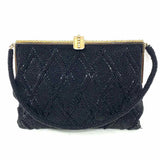 Vintage Beaded Black Hinged Crystal Clutch