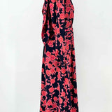 Tory Burch Women's Navy Red Size 6 Long Sleeve Silk Floral Dress