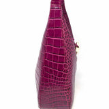 Longchamp La Roseau Purple Croc Embossed Leather Shoulder Bag