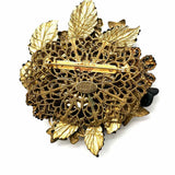 Stanley Hagler Beaded Gold Tone Black Botanical Crystal Brooch