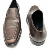 Santoni Men's Brown Shoe Size 9 Square Toe Leather Loafers