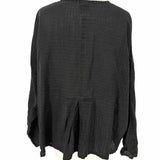 Eileen Fisher Women's Black Size S Button Down Linen Window Pane Long Sleeve