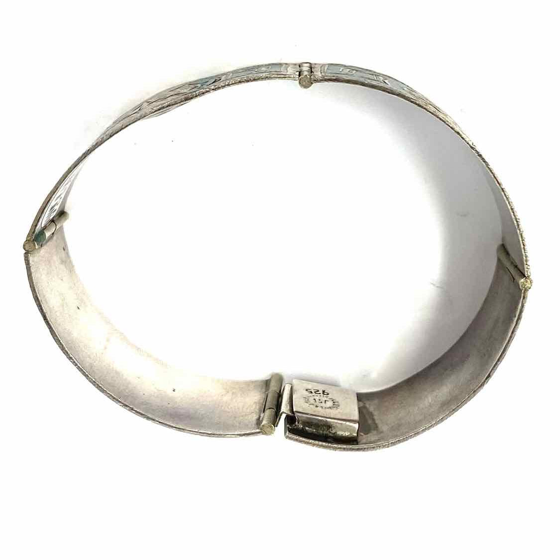 Taxco Mexico JSL .925 Sterling Silver Cuff 6.5" Geometric Turquoise Bracelet