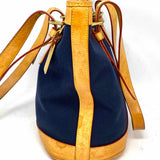Dooney & Bourke Cabriolet Canvas Navy Brown Bucket Leather Tote