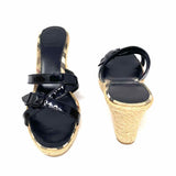 Burberry Women's Black Beige Size 39/7.5 Espadrille Patent Leather Sandals