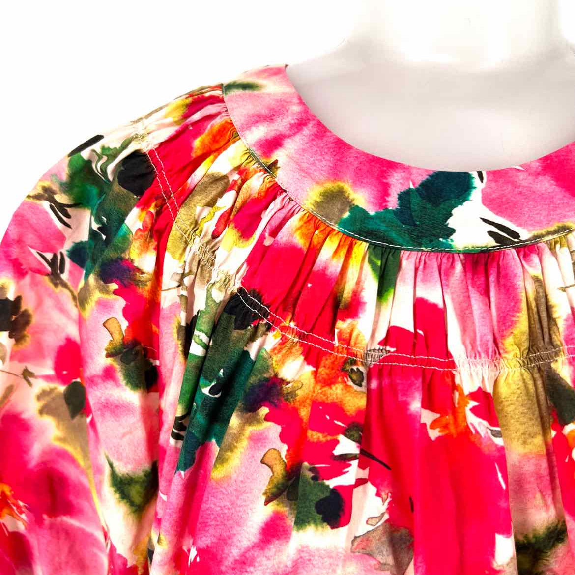 J Crew Women's Pink Size XL Puff Sleeve Abstract Short Sleeve Top