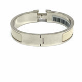 Hermes Clic H PM White Silver Tone Hinged Bangle