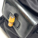 Gucci Vintage Nylon Black Drawstring Patent Leather BackPack w/ Bamboo Accents