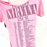 Women's Nirvana Pink Size M Off The Shoulder Distressed Graphics T-shirt