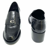 Coach Natalie Women's Black Size 7 Block Heel Leather Croc Embossed Loafers
