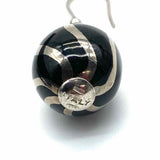 Estate 925 Sterling Silver Black Dangle Beaded Earrings