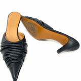 Alexander McQueen Birdee Women's Black Size 36.5 Pointed Leather Ruched Mules
