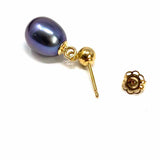 Estate 14k Gold Purple Dangle Freshwater Pearl Earrings