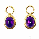 Estate 14k Gold Earring Hoop Enhancers Purple Oval Amethyst Charm