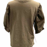 FRAME Frankie Women's Army Green Size L Puff Sleeve Short Sleeve Top