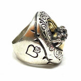 KING BABY size 10 925 Sterling Silver Two-tone Chunky Heart Ring