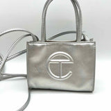 Telfar Small Shopping Bag Silver Mini Tote Leather Crossbody