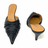 Alexander McQueen Birdee Women's Black Size 36.5 Pointed Leather Ruched Mules