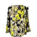 BCBG MAXAZRIA Women's Yellow Gray Size M Ruffled Silk Abstract Long Sleeve