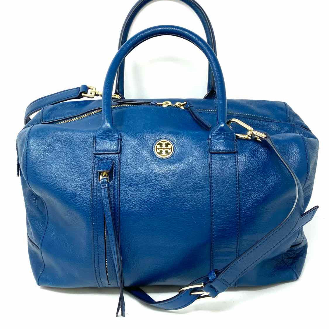 Tory Burch Brody Blue Boston Pebbled Leather Satchel