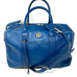 Tory Burch Brody Blue Boston Pebbled Leather Satchel