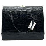Franz Sauer Cologne Germany Vintage Black Hinged Croc Patent Leather Satchel