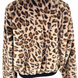 Veveret Women's Brown Size S Bomber Faux Fur Leopard Print Jacket