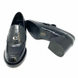 Coach Natalie Women's Black Size 7 Block Heel Leather Croc Embossed Loafers