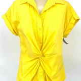 Lauren by RL Women's Yellow Size S Button Down Front Knot Short Sleeve Top