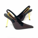 Saint Laurent Lee Women's Burgundy Sz 38.5/8 Stiletto Patent Leather Slingbacks