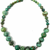 Estate Matte Turquoise Green Beaded .925 Sterling 19" Necklace