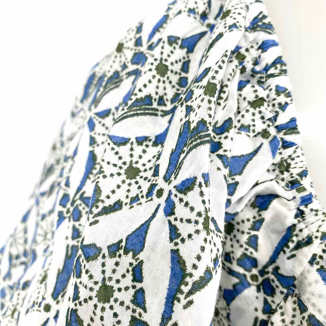Caslon Kara Women's Blue White Sz 3X Puff Sleeve Cotton Floral Short Sleeve Top