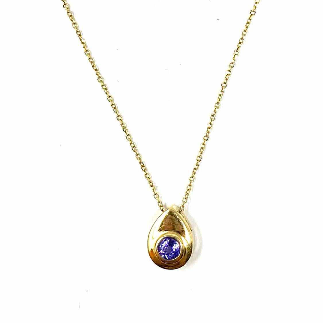 Royal Chain Inc. 14K Yellow Gold EMC Tanzanite Tear Drop Pendant 18" Necklace