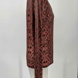 Women's Rust Red Size M Mock Neck Mesh Burnout Abstract Long Sleeve
