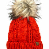 Mirmaru Orange Pom Pom Knit Beanie