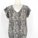 Joie Women's Black/Gray Size XS V-Neck Silk Leopard Print Short Sleeve Top