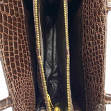 GIANNI VERSACE Brown Top Handle Croc Embossed Patent Leather Satchel