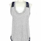 Splendid Women's Gray/Navy Size M Tank Jersey Lace Trim Sleeveless