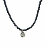 Estate 925 Sterling Silver Black Pendant 15" Beaded Pearl Black Spinel Necklace