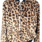 Veveret Women's Brown Size S Bomber Faux Fur Leopard Print Jacket
